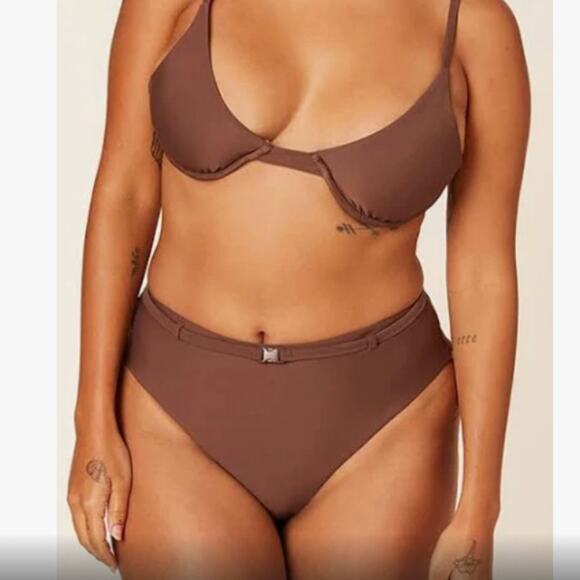 Andie Swim The Riviera High Waisted Bikini Bottom Belted Espresso Brown Size M - Picture 1 of 6